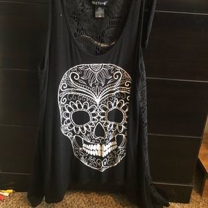 Lace see through black tank top